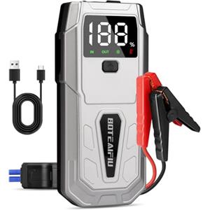 BOTEAIFIU Avviatore di Emergenza 5000A Booster Portatile per Auto Moto con Display LCD Power Bank da 12V per Batteria Scarica Ricarica USB Fino a 9.5L Benzina o 8.0L Diesel