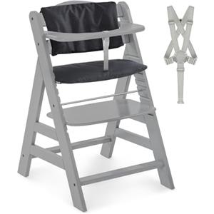 hauck Seggiolone Alpha Plus - Seggiolone Pappa Legno Evolutivo con Cintura 5 punti - Sedia Evolutiva con Barra e Cuscino hauck Seggiolone Premium - (Grigio/Charcoal)