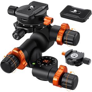 K&F CONCEPT Testa per Treppiede a 3 Vie GD-3W Pro, Testa a Sfera a 3D, Testa Panoramica a 360° in Alluminio per Fotocamera Professionale, con 4 Livelli e 3 Quadranti per Regolazione Micro, Carico 6KG
