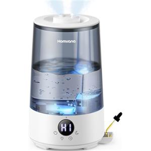 Homvana Umidificatore Ambiente Bambini Homvana 3.6L, 360°Cool Mist 16dB Silenzioso for Baby, Piante Dura da 34H, Auto Sleep Modo, con Luce e Aromaterapia Top-Fill, Facile da Pulire, Oli Essenziali (Grigio)