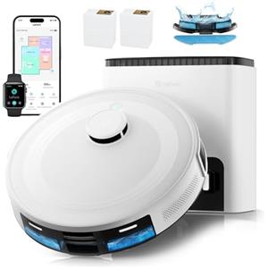 Lefant M2 Plus Robot Aspirapolvere Lavapavimenti con Mappatura, 6000Pa Aspirazione, Svuotamento Automatico,Navigazione Laser dToF, Evitamento Ostacoli PSD, Pulizia Personalizzata, Alexa/APP/WiFi