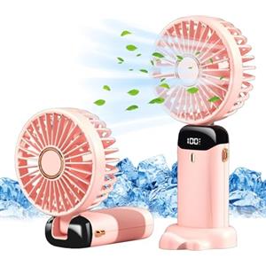 Jsdoin - Mini ventilatore portatile, ricaricabile tramite USB, 5 velocità, a batteria, pieghevole, da scrivania, con display LED, per casa, ufficio, camera da letto, viaggi e all'aperto (Rosso)