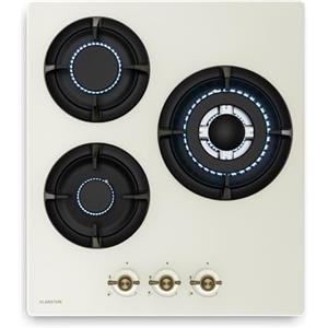 Klarstein Victoria Piano Cottura Gas 3 Fuochi, 6050W, Vetro, Accensione Elettrica, GPL & Metano, Sicurezza Spegnimento, 45cm, Stile Retrò, Fornello a Gas, Kit Incluso, Crema