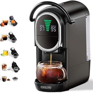 CAFELFFE MK-609S Macchina da caffè a capsule 4 in 1 con pressione di 19 bar, infuso caldo/freddo, espresso compatto per casa e ufficio, Nes Original/DG/ESE/macinato, nero