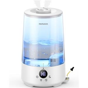 Homvana Umidificatore Ambiente Bambini Homvana 3.6L, 360°Cool Mist 16dB Silenzioso for Baby, Piante Dura da 34H, Auto Sleep Modo, con Luce e Aromaterapia Top-Fill, Facile da Pulire, Oli Essenziali (Clear)