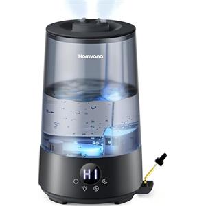Homvana Umidificatore Ambiente Bambini Homvana 3.6L, 360°Cool Mist 16dB Silenzioso for Baby, Piante Dura da 34H, Auto Sleep Modo, con Luce e Aromaterapia Top-Fill, Facile da Pulire, Oli Essenziali (Nero)
