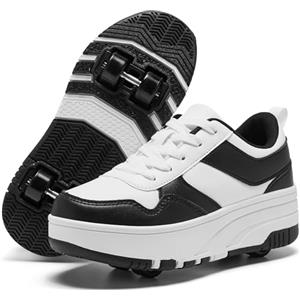 ANEFUN Ragazzi Ragazze Scarpe con Ruote Pattini Pattinaggio Bambini Pattini a Rotella Scarpe con 4 Ruote Rimovibili Comfort Sport Outdoor per Bambini, nero/bianco, 32 EU