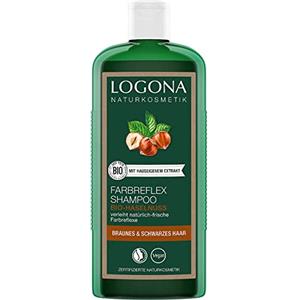 LOGONA Naturkosmetik Shampoo Reflex colore marrone-nero per capelli naturalmente lucidi, adatto per capelli castani e neri, shampoo per capelli colorati con formula vegana in nocciola biologica, 1 x