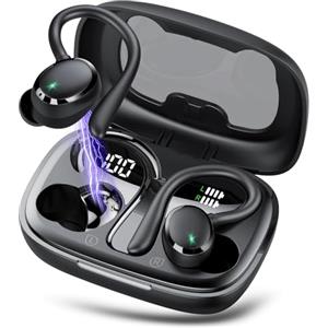 IKG Cuffie Bluetooth sportive, senza fili Bluetooth 5.3 con microfono HD, cuffie in-ear con 4 ENC Clear Mic, 72 ore, cuffie senza fili con bassi profondi, IPX7, impermeabili, con ganci per orecchio
