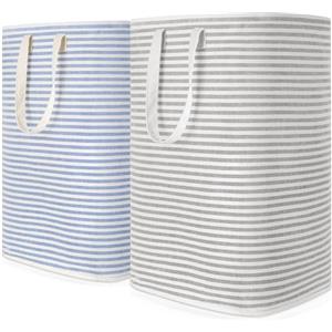 Lifewit Cesto Portabiancheria, Grande Cesta Portabiancheria Pieghevole con Manici Allungati, Portabiancheria Sporca, Laundry Basket per Vestiti, Asciugamani, Coperte, Grigio e Blu, 80 L, Set di 2