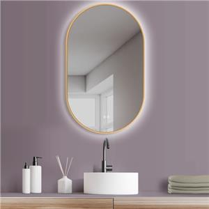 HOKO® Specchio LED Antiappannamento Ovale 50x90/90x50cm con Cornice Metallica Dorato. Montaggio Verticale/Orizzontale. Specchio-Bagno+Interruttore Tattile+Cambio di Luce Caldo/Freddo/Neutro 2700-6500K