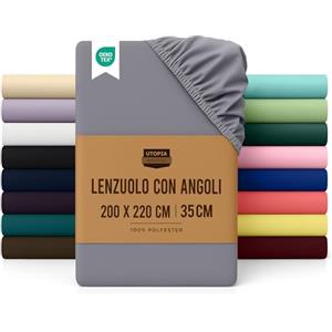 Utopia Bedding Lenzuolo con Angoli - 200x220cm - Grigio - Microfibra Spazzolata - Lenzuolo Sotto con Angoli Elasticizzato