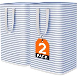 Lifewit Cesto Portabiancheria, Grande Cesta Portabiancheria Pieghevole con Manici Allungati, Portabiancheria Sporca, Laundry Basket per Vestiti, Asciugamani, Coperte, Blu, 80 L, Set di 2