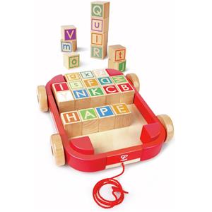 Hape Carrello Trainabile in Legno con 26 Blocchi di Lettere Colorate
