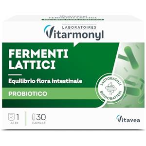 Vitarmonyl Fermenti Lattici Probiotici - 5 Ceppi Batterici 7 Miliardi di UFC - Equilibrio della Flora Intestinale - Pancia Piatta - 30 Capsule - 1 Mese di Trattamento