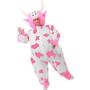 JASHKE Costume Gonfiabile Mucca Rosa Costume Gonfiabile Adulti Costume Mucca per Halloween Natale Festa Carnevale (Rosa)