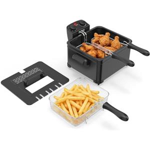 FANTASK Friggitrice da 2000 W, friggitrice con termostato 150 - 190 ℃ & timer, contenitore dell'olio estraibile + finestra e protezione da surriscaldamento, ideale per cucina e casa, nero (5 l)