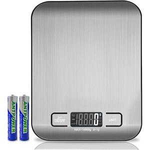 VIBOOS Bilancia Da Cucina Digitale, 10 kg, Bilancia Elettronica In Acciaio Inox, Elegante Bilancia Alimentare Ultra Sottile, Bilancia Elettronica Per Casa e Cucina Con Display Lcd, Funzione Tara (Argento)