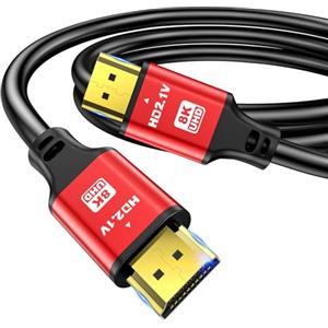 jojobnj Cavo HDMI 8 K 0,5 m, High Speed HDMI Cable 48 Gbps 8 K@60 Hz 4 K@120 Hz, HDCP 2.2 & 2.3, DTS:X, HDR 10 Compatibile con Roku TV/eARC/3D/PS5/HDTV/Laptop/Blu-ray (RED)