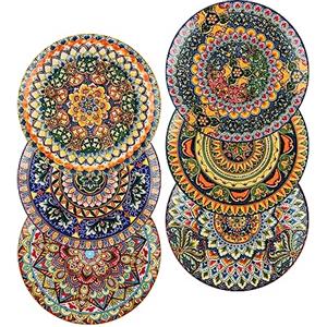 Henten Home Piatto Piano, 6 pezzi Grandi Piatti in ceramica - 28cm, Piatti di Molti Colori, Stile Bohémien, Servizio da Tavola in Gres