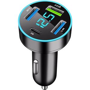 OneNine Caricabatteria da auto USB C a 4 porte, adattatore per accendisigari, 50 W, PD&QC 3.0, con voltmetro a LED da 12 V, presa USB, compatibile con iPhone, Android, Samsung, tablet e tutti gli