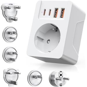 THUNIX Adattatore da Viaggio Universale, Presa da Viaggio con USB C(PD 20W) e 2 USB A, Presa Universale da Viaggio Tipo C/B/G/A/I/M per Europa/AUS/USA/UK/HK/Sud Africa/Japan