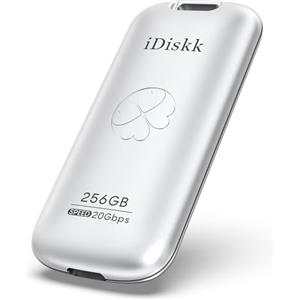iDiskk Unità a stato solido esterna da 256 GB fino a 2000 MB/s, USB 3.2 Gen 2x2 USB-C SSD, SSD portatile ad alte prestazioni con cavo USB-C, chiavetta USB flash USB tascabile da 2000 MB/s (argento)