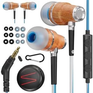 Symphonized® Auricolari con Filo e Microfono, bassi da 8 mm, suono 3D in legno di Bubinga, cuffie in ear cancellazione attiva del rumore, Jack 3,5 mm, controllo del volume per cellulare, PC e tablet.