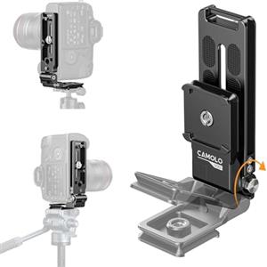CAMOLO Staffa pieghevole a L per fotocamera DSLR, Arca Swiss quadrata per testa idraulica, treppiede verticale orizzontale piastra a sgancio rapido per Canon Sony Fujifilm DJI Ronin Mirrorless