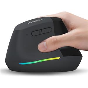 KYSONA Mouse ergonomico verticale senza fili - Bluetooth & 2,4 GHz, Clic Silenzioso, Ricaricabile, 5 DPI Regolabili, Compatibile con PC, Mac, Laptop - Nero