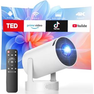 CAMWORLD Videoproiettore Breve Distanza, Mini Proiettore Supporto 1080p 4K Android TV 11 WiFi 6 Bluetooth, 220° Rotazione, Auto Keystone, Proiettore Piccola Stanza Cinema Casa Cellulare