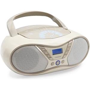 MOOOV Soft Grey, lettore CD portatile, riproduzione CD-R/CD-RW/CD-MP3, radio FM, porta USB, audio stereo 6W, impugnatura ergonomica, funziona su alimentazione o batterie