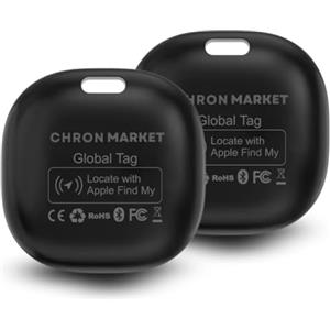 Chron Market Air Tag, Bluetooth Gps tracker auto, localizzatore oggetti, Cani, chiavi, Gatti, Borse, Valigie, Batteria Sostituibile, (Compatibile solo iOS, App Dov'è) (CONFEZIONE DA 2 PEZZI, NERO)