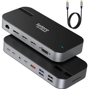 Selore&S-Global Docking station USB C 15 in 1 Laptop Docking Station con Quadruple Display Dual 4K HDMI, DP, VGA, 100W PD, RJ45, 10Gbps USB C Data, USB 3.1 Gen 2, 2 USB 3.0/2.0, SD/FT, per MacBook Dell HP