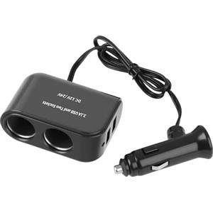 Amztour Distributore per accendisigari con doppio caricatore USB, presa da 12 Volt e presa di corrente, adattatore splitter per accendisigari da auto con prolunga