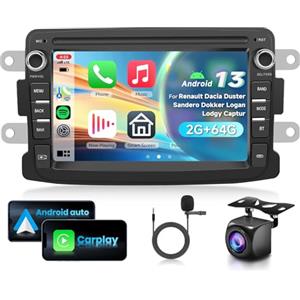 VECHTEL 2G&64G 7 Autoradio per Dacia Duster Sandero Dokker Logan Lodgy Captur con Carplay Android Auto Wireless Android 13,touchscreen Bluetooth RDS/FM Radio,Wi-Fi Navigazione/Telecamera posteriore AHD