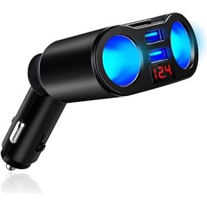 SopwMap Distributore Accendisigari con 2 prese Multiple, Voltmetro, 2 Porte USB,Car Cigarette Lighter, Caricabatteria da Auto Accendino, Ricarica Rapida 12V/24V, Adattatore per Cellulare, Tablet, Dash Cam