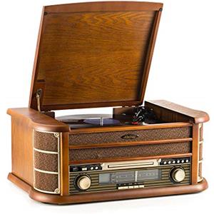 SHUMAN 7 in 1 Sistema Musicale Legno,Giradischi Vinile, Lettore CD, Lettore MP3,Giradischi Vintage,Senza Fili,Porta USB, Registrazione,Uscita RCA, con Telecomando - Marrone (MC250BT)
