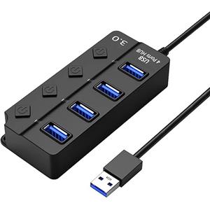 Xingdianfu Hub USB 3.0 Sdoppiatore USB Multi USB Porta Con Interruttore Separato e Spie LED, 4 Porta USB 3.0 Hub Alimentato, per Veloce Trasferimento Dei Dati & Ricarica