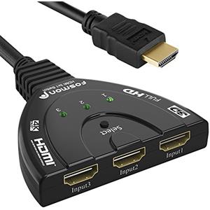 Fosmon 3-Porte Interruttore HDMI 4K, 3x1 Switch HDMI Automatico Selettori Switcher Auto UHD HDR 3D Full HD 1080p HDCP, 3 Ingressi 1 Uscita HDMI Splitter Con Cavo Per HDTV PS4 Xbox One Roku Apple TV