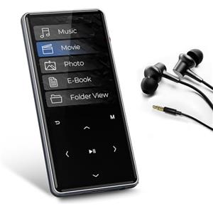 HIFI WALKER 128GB Portable MP3 Player with Bluetooth 5.0, 2.4 Srceen Music Player Built in Speaker, Mini Voice Recorder with 64GB Micro SD Card, Touch Buttons, Voice Recorder, E-Book, Earphones Black
