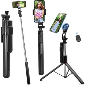 LIDOUYA Treppiede magnetico per selfie stick - con supporto per cellulare rimovibile, girevole a 360°, treppiede per smartphone con viti da 1/4 e telecomando Bluetooth, compatibile con iOS 5.1+ e Android 5.0