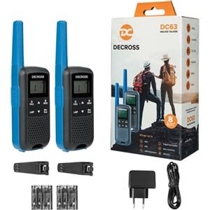 DC DECROSS 63 Walkie Talkie bambini e adulti, 2Set Walki Talki fino a 8 km, PMR446 16 canali, VOX, torcia, IPX4, regalo ragazzi ragazze 5, 6, 7, 8 anni, escursioni, campeggio, batteria (Blu)