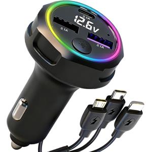 7JI Caricabatterie da Auto 3 in 1 per Presa Accendisigari, USB PD 30 W | Caricabatterie per Auto, Presa da 3,1 A, Adattatore da 12,6 V Compatibile con la Maggior Parte dei Telefoni Cellulari