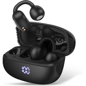 FoBrown Auricolari aperti, con clip, auricolari wireless Bluetooth 5.4, IPX5, impermeabili IPX5, auricolari sportivi a conduzione ossea per Samsung Galaxy S25 Ultra S24 S23 S22 A17 A16 A15 iPhone 17 Air 16 15