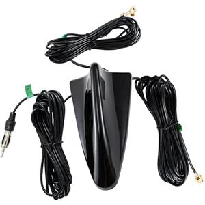 Vecys DAB FM/AM Antenna GPS per Auto Pinna di Squalo Antenna Autoradio Amplificatore di Segnale da SMA a SMB a Spina DIN Tetto Auto 5m Cavo RG174 per Auto Veicolo Radio FM/AM Digitale