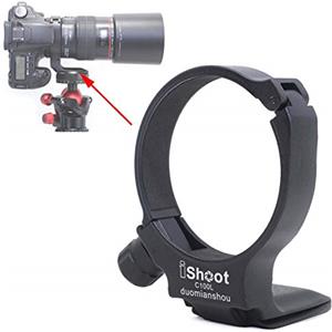 iShoot - Anello di montaggio per treppiede, compatibile con Canon EF 100 mm f/2.8L Macro IS USM (sostituisce l'anello di montaggio per treppiede Canon D), piastra di sgancio rapido tipo ARCA integrata