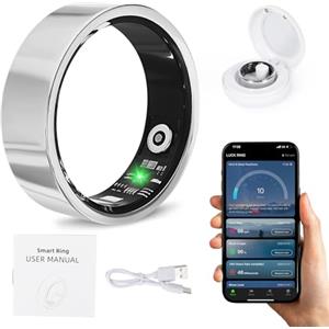 GHIBFBT Anello Smart per Uomo Donna, Braccialetto Bluetooth con Fotocamera, Monitoraggio della Pressione, Frequenza Cardiaca, Sonno e Ossigeno nel Sangue, Fitness Tracker per iOS e Android (Argento