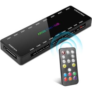 AYWHP ARGB PWM Fan Hub, 9 ventole hub con base magnetica, alimentazione SATA a 18 porte, 5 V 3 pin ARGB e connettori PWM a 4 pin, sincronizzazione RGB per gli appassionati di PC case e CPU