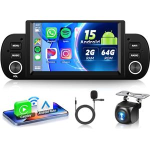VECHTEL Autoradio 2G+64G Android 15 per FIAT Panda 2013-2020, 6.2 Pollici HD Schermo Tactile Stereo Auto co Carplay Android Auto senza Fili GPS Wi-Fi Bluetooth 2USB Radio FM RDS Retrocamera